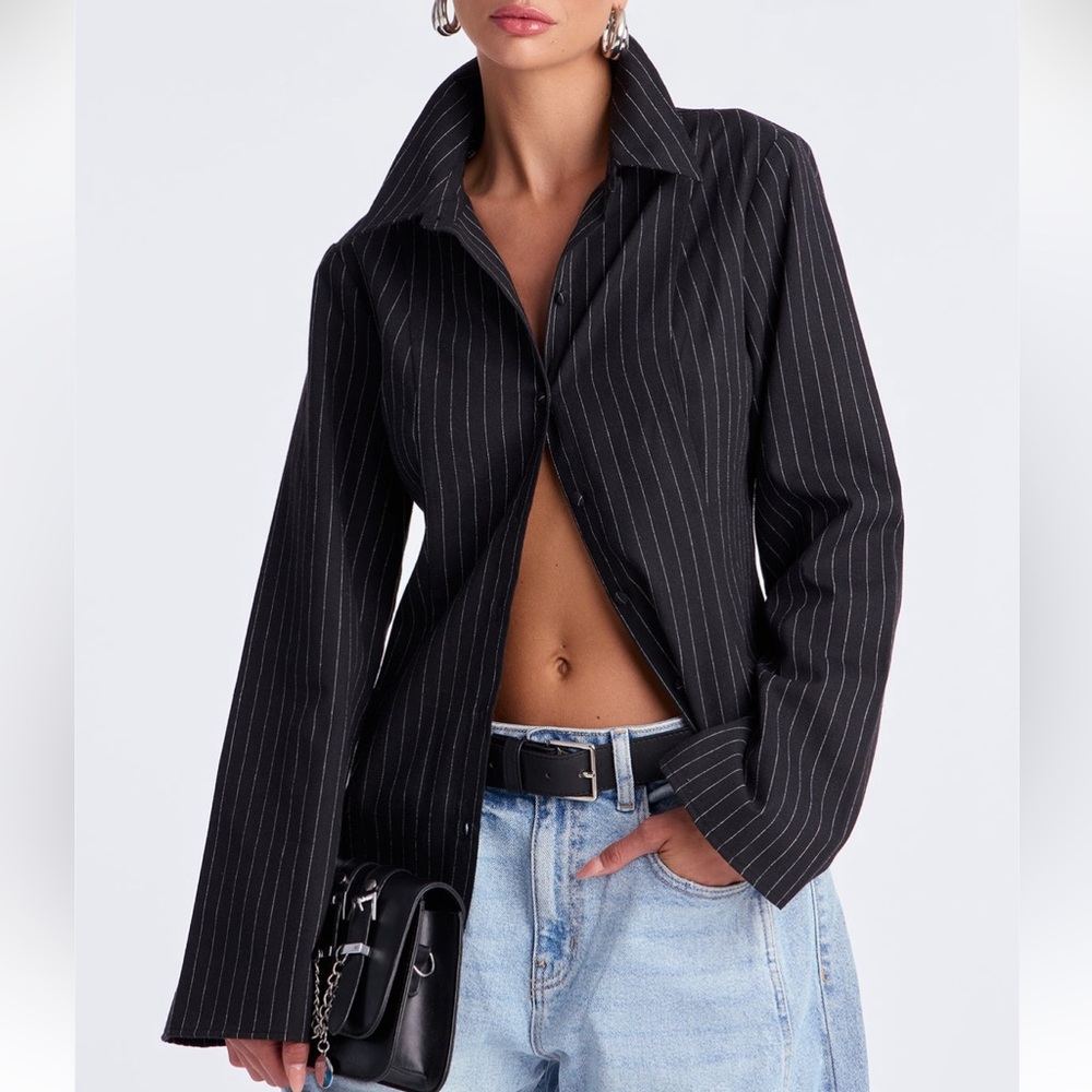 Black and white striped button up shirt